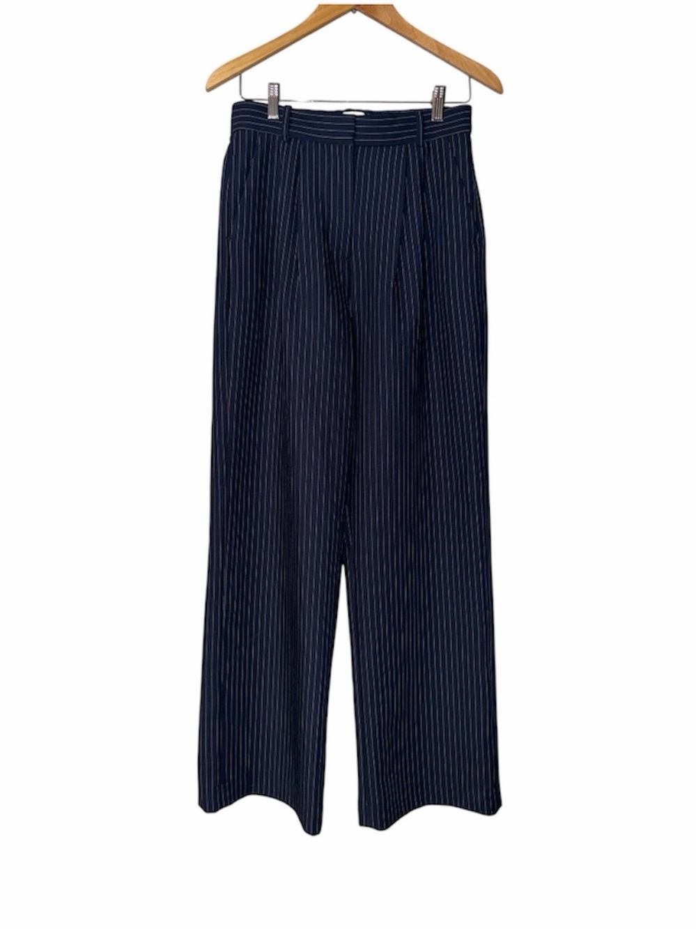 Abercrombie & Fitch Sloane Tailored Wide Leg Pant in Dark Indigo Pinstripe Sz 28 - Picture 3 of 5